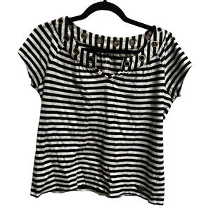 Michael Kors Vintage Striped Top Size M Black White